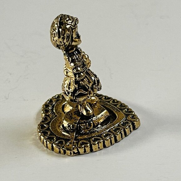Girl Figure Standing on Heart Pedestal Gold Tone Mini Figurine - Picture 4 of 7